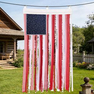 Deloky 4 x 2.3 Ft 4th of July Rag American Flag Banner, Vintage Patriotic USA Flag Banner, Independence Day Retro American Flags Bunting for Outdoor Garden Yard Home Party Decoration