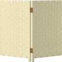 Red Lantern 2 ft. Short Woven Fiber Folding Screen - 4 Panel - Cream