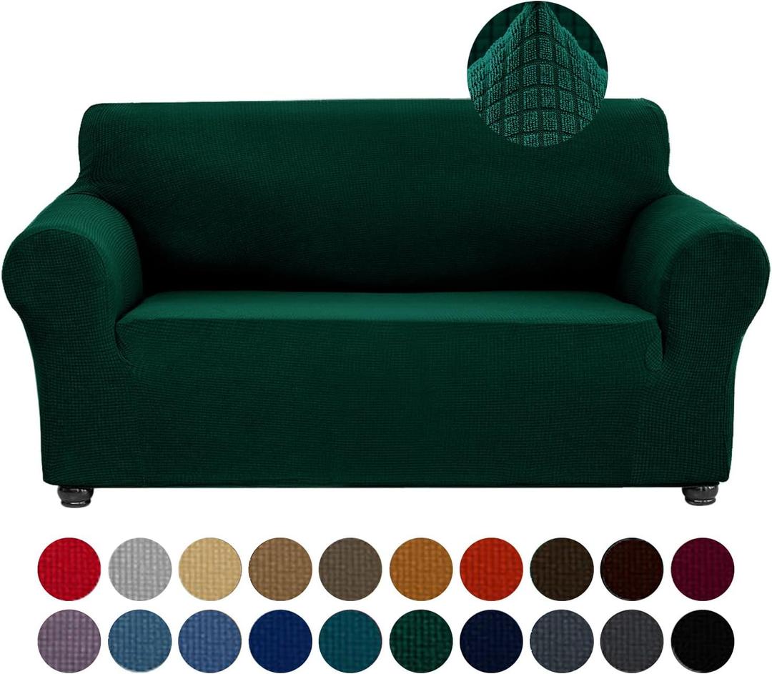 Joccun Christmas Stretch Loveseat Couch Cover Slipcover, 1-Piece Sofa Cover for 2 Cushion Couch Spandex Jacquard Washable Furniture Protector Cover for Living Room,Kids,PetsLoveseat,Hunter (Medium55"-78"))