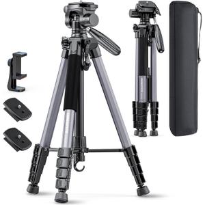 74"-Camera-Tripod, Professional Aluminum Tripod/Leg Stand Mirrorless Camera/DSLR/Cell Phone/Camcorder/GoPro, with Phone Holder and Travel Bag (Gunmetal Gray) Weight 2.8 lbs Load 8.8 lbs