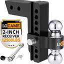 LOCAME Adjustable Trailer Hitch, Fits 2-Inch Receiver, 8-Inch Drop/Rise Aluminum Drop Hitch,12,500 LBS GTW-Tow Hitch for Heavy Duty Truck with Double Stainless Steel Locks, Black, LC0018