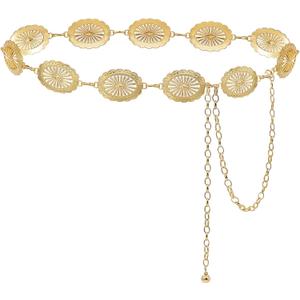 Women's Concho Chain Belt Western Cowgirl Metal Waist Chain Belt for Dress (M: 47.2 in)