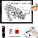 A4 Wireless LED Light Pad with Innovative Stand and Top Clip, TOHETO Rechargeable Battery Powered Light Box Stepless Dimmable 6 Levels Brightness Cordless Light Board for Tracing Weeding Vinyl (Black)