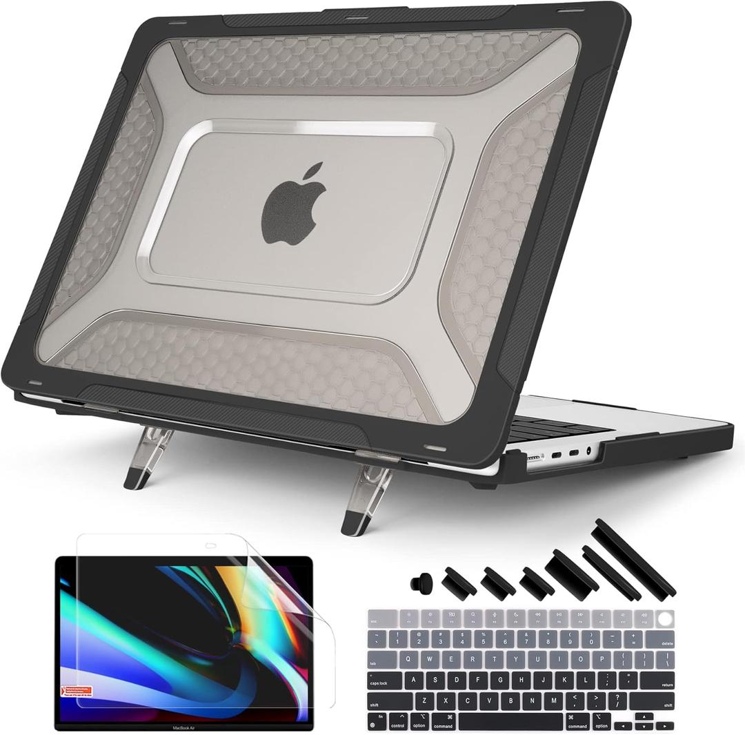 Batianda Extreme Heavy Duty Case for M5 MacBook Pro 14 inch 2026 2025 2024 2023 2021 Release - Anti-Slip Reinforced Fold Stand (Holds 25lbs) Shockproof Honeycomb Exoskeleton Hybrid Armor - Black