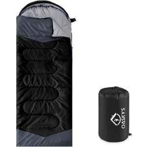 oaskys Camping Sleeping Bag - 3 Season Warm & Cool Weather - Summer Spring Fall Lightweight Waterproof for Adults Kids - Camping Gear Equipment, Traveling, and Outdoors (32-65F Plush Comfort - Black)