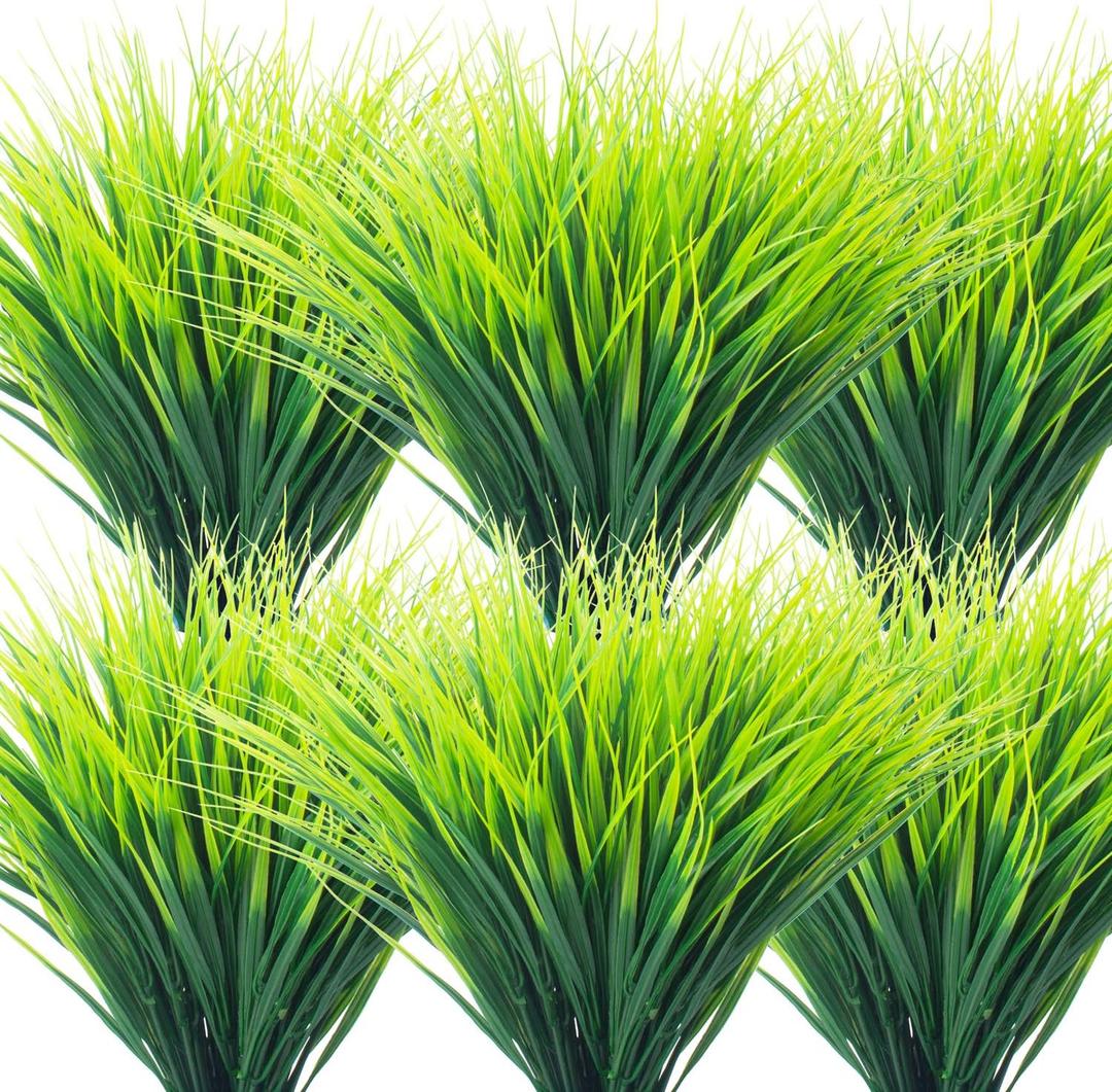 20 Bundles Artificial Outdoor Plants, Fake Wheat Grass Greenery Shrubs UV Resistant Faux Plastic Plants Garden Porch Window Box Dcor (Grass)
