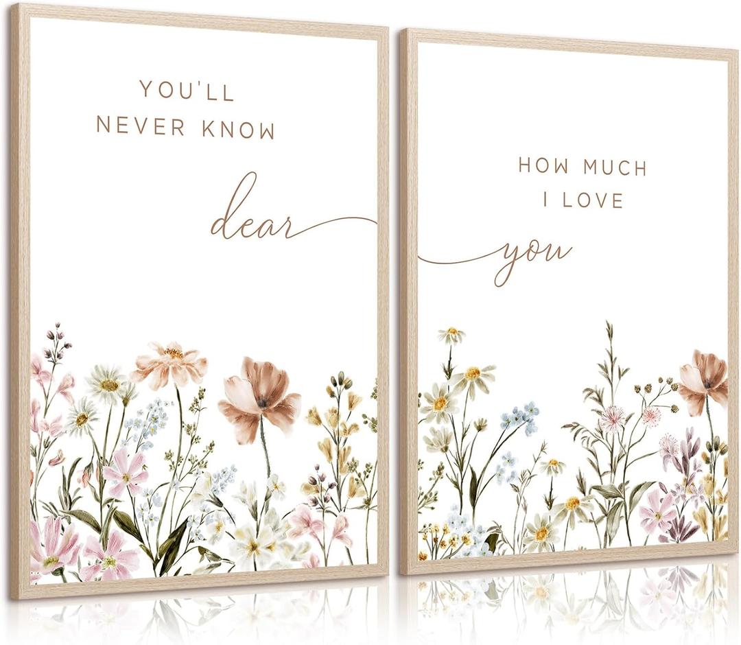 Girl Nursery Floral Wall Art Decor Boho Wildflower Canvas Wall Decor Baby Girl Room Flower Poster Vintage Nursery Botanical Art Prints Pink Coastal Pictures for Toddler Bedroom 12x16x2 Inch Unframed