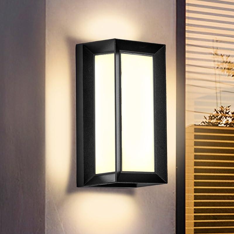LANFU LED 18W Modern Rectangular Outdoor Wall Sconce 3000K Outside Light for House Patio, Black with Full Border Warm White, IP64 Waterproof Outdoor Wall Lights for House Patio Exterior Wall (1 Pack)