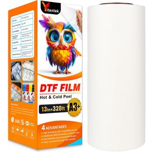 Yitentek DTF Roll | A3+ DTF Transfer Roll | 13" x 328' Double Sided Matte PreTreat PET Heat Transfer Film, Cold & Hot Peel, Direct Print on T-Shirts Textile