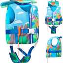 Kulahlik Toddler Swim Vest, Toddler Life Jacket 20-80 lbs Boys & Girls, Kids Floaties Swimming Jackets for 1 2 3 4 5 6 7 Years with Detchable Head Support & Grab Handle L