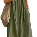 YESNO Casual Wide Leg Jumpsuits for Women Boho Floral Pleated Overalls Rompers Summer Outfits with Pockets 2XL P0D Solid Army Green