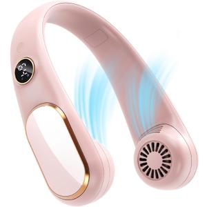 Koonie Neck Fan Rechargeable 5 Speeds, Portable Personal Fan, Hands Free Bladeless Fan, Battery Operated Wearable Fan Adjustable, Screen Design, 4-12 Hours, Cooling Fan For Travel, Outdoor, Indoor (Pink)