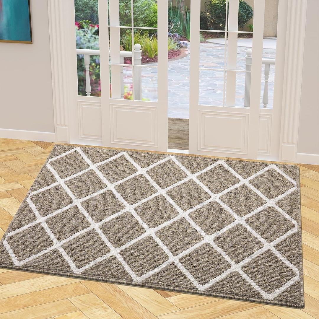 Finchitty Indoor Door Mat, Dirt Resistant and Absorbent, Low-Profile, Non-Slip, Washable Inside Floor Mats for Front Door, Back, and Entrance, 40" x 32", Khaki