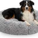 Active Pets Calming Plush Dog Bed Donut Joint Support Anxiety Relief Washable Pet Bed with Removable Cover for Dogs Cats, Large 36", Light Grey