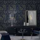 2 x Vinjiasin Peel and Stick Wallpaper Blue and Gold Wallpaper Floral Contact Paper Vintage Removable Self Adhesive Wall Paper for Bathroom Bedroom 17.3"x 78.7"