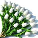 ONLY ART 20pcs White Artificial Tulip Flowers with Soft Latex Materials for Home & Kitchen Decoration New Year Spring