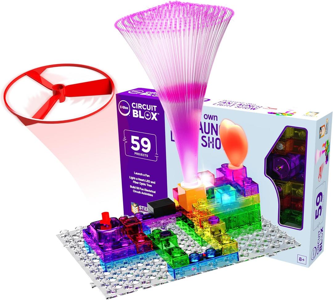 E-Blox Building Blocks STEM Circuit Kit, 59 Projects, Build Your Own Fan Launch Light Show, Science Projects, Birthday Gift, Boys, Girls, 8+