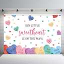 2 x MEHOFOND 7x5ft Baby Shower Backdrop - Valentines Baby Shower Decoration Banner - Our Little Sweetheart is On The Way - Sweethearts Candy Conversation Hearts Photography Background