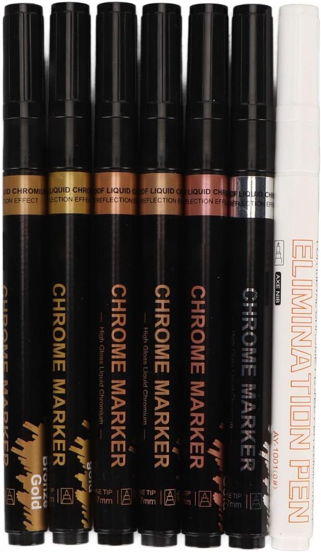 ZIZEV Mirror Marker Pen, Fade 0.7mm Tip Metallic Paint Pen Gold Silver Rose Gold Bronze for Glass for Card, 4PCS