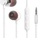 in Ear Wired Earbuds, Wired Headphones with Microphone, 3.5mm Corded Earphones with in Line Volume Controller, Whit