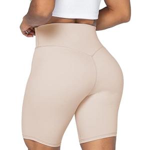 Sunzel No Front Seam High Waist Biker Shorts for Women, Squat Proof Yoga Workout Gym Bike Shorts (Beige, Medium)