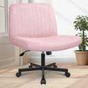 Orange Factory Criss Cross Chair Wheels Wide Cross Legged Office Desk Vanity Chair Comfy Fabric Armless Adjustable Swivel for Home Computer Task (Pink)