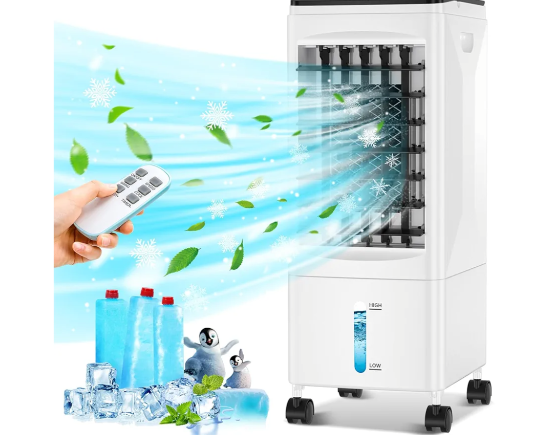 Portable Air Conditioners, 2025 Upgraded 3-in-1 Portable AC with Remote Control, Fast Cooling Evaporative Air Cooler, 3 Speeds, 7H Timer, Air Conditioner for Bedroom, Office, Kitchen (Black