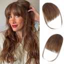 Lommel Clip in Bangs,100% Real Human Hair Wispy Fake Bangs Hair Clip for Women Medium Brown Natural Curtain Fringe with Temples Hairpieces for Daily Wea and Various festivals(Medium Brown)