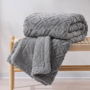 EverGrace Jacquard Boho Sherpa Fleece Throw Blanket for Couch, Super Soft Cozy Fuzzy Plush Blankets for Winter, Reversible Thick Warm Blanket for Bed, Sofa, Living Room, Grey, 60" x 80"