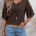 Womens Blouses Ruffle Sleeve Top V Neck Shirts Casual Outfit Bell Sleeve Cute Tee Spring Fall Summer Fashion Clothes (L)