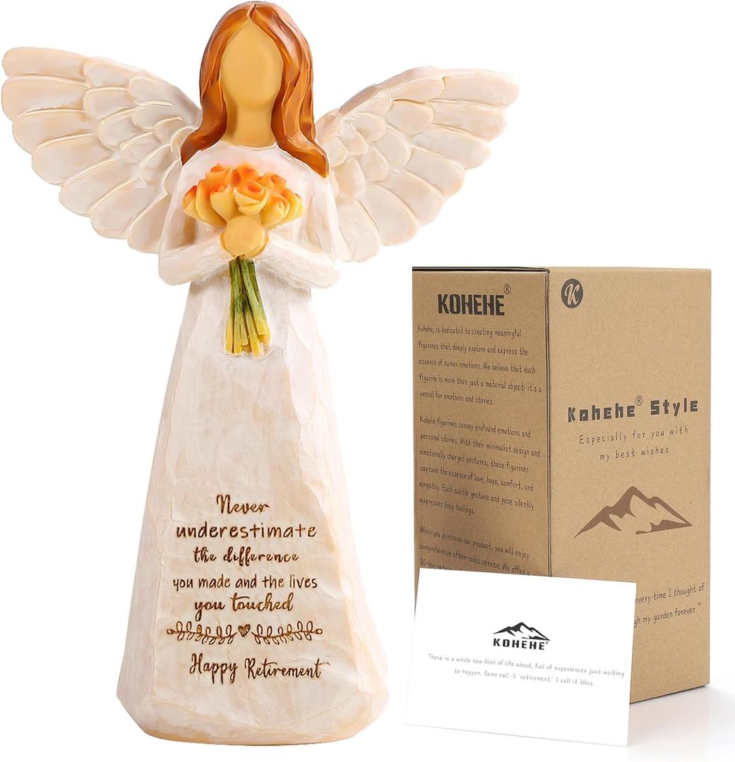 Kohehe Retirement Gift for Woman, Happy Retirement Gift for Woman, 5.5 Angel Figurine for Retirement Party Decorations, Retired Gifts for Coworkers Friends