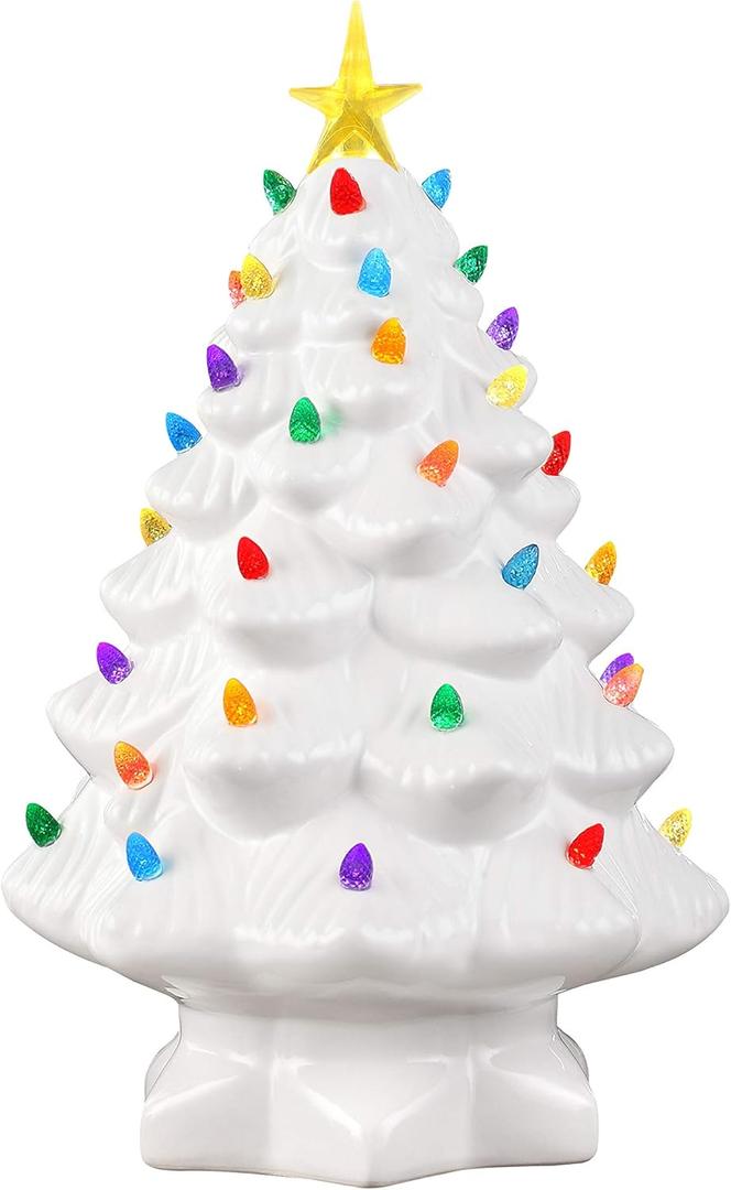 Mr. Christmas Nostalgic Ceramic Christmas Tree with LED Lights Indoor Decoration, 14 Inches, White (1ft 2in)
