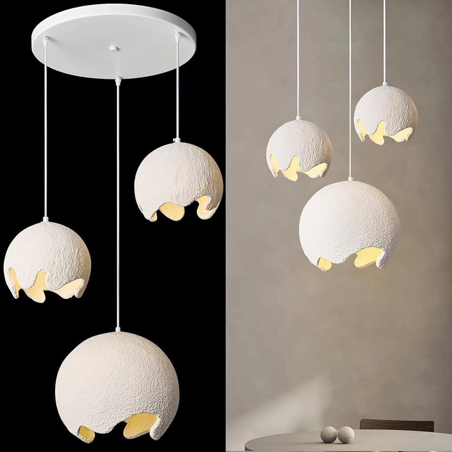 ADCTHOME White Modern 3-Lights Pendant Light Concrete Chandelier for Dining Room Kitchen Island Light Hallway Restaurant Hanging Lamp E26 Base Lighting Fixture