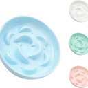 Ceramic Cat Slow Feeder Bowl - 6.3'' Wide Opening Whisker Friendly Cat Plate for Dry and Wet Food - Cute Maze Feeder Dish Helps Reduce Vomiting - Microwave and Dishwasher Safe - Blue