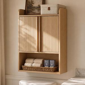 VANIRROR Bathroom Wall Cabinet, 24x9.3x33 inch Wood Finish Raised-Edge Top, Natural Oak 29