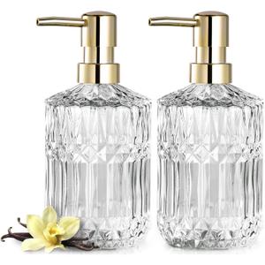 EMPO Clear Glass Soap Dispenser with ABS Plastic Pump, Crystal Lotion Dispensers for Kitchen Sink, Bathroom (2Pack Clear) (Standard)