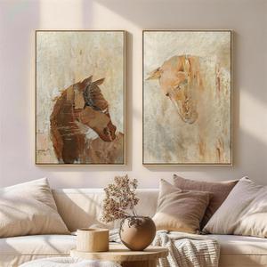 Large Framed Vintage Landscape Long Narrow Wall Art for Hallway, 2 Piece