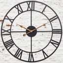 16 Inch Large Outdoor Wall Clock, Black Metal Modern Minimalist Battery Operated Silent Clock for Patio, Pool, Garden, Living Room, Kitchen, Office, Bedroom Decor with Easy to Read Numbers