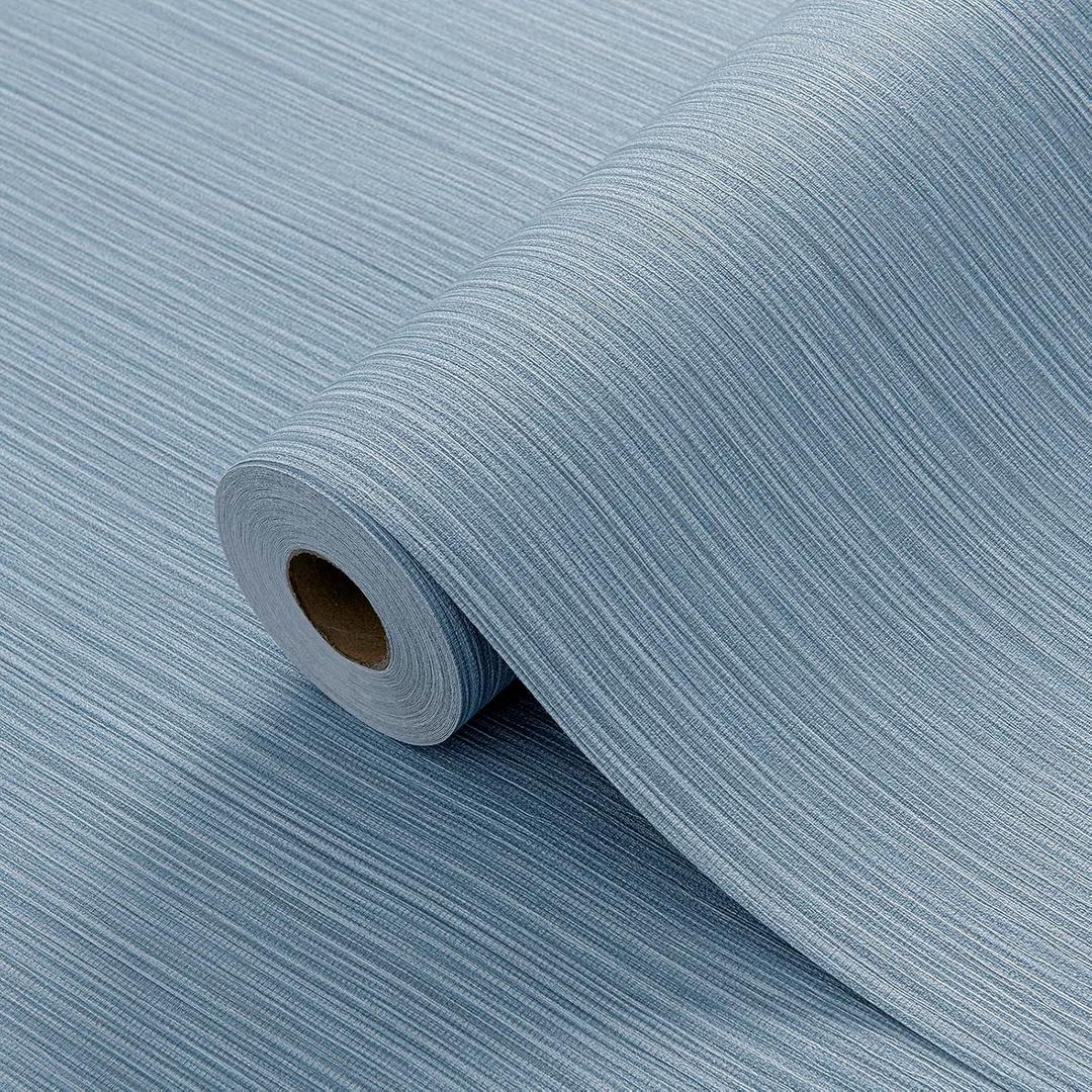 Blue Grey Faux Grasscloth Wallpaper Peel and Stick Linen Textured 24"x394" Upgraded Thick Self-Adhesive Waterproof Neutral Decorative Contact Paper Vinyl Film Roll for Wall Bedroom Kitchen