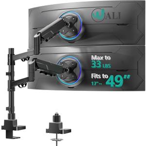 WALI Vertical Dual Monitor Mount for 17-49 inch Ultrawide Curved Screens, Heavy Duty Stacked Dual Monitor Stand for Desk, Adjustable Gas Spring Monitor Arm up to 33lbs, VESA Mount 75/100mm, Black