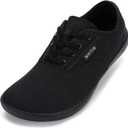 WHITIN Men's Wide Canvas Barefoot Sneakers | Zero Drop Sole | Minimalist Footwear (9.5 Wide, W87 | All Black)