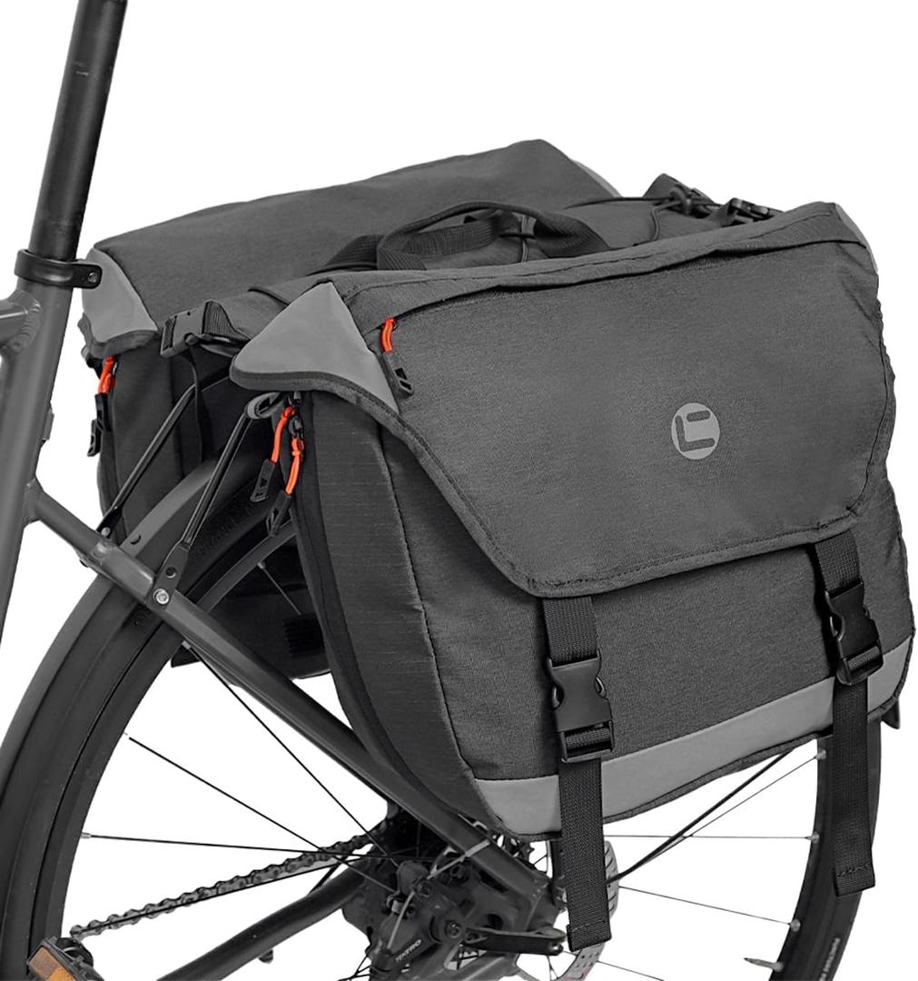 Bike Panniers, Waterproof Panniers Bike Bags for Rear Rack 25L-35L Expandable Large Bicycle Saddle Bag with Reflective Strips, Double Panniers Storage Cargo Bag for Cycling Traveling Commuting, Black