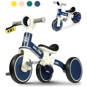 LOL-FUN Baby Balance Bike Toy for 1 2 Year Old Boys Girls Gift Toddler Tricycle 1-3 Year Old with Removable Pedal, 4 in 1 Trike for Ages 1-3 Present (Midnight Blue)