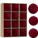 Waipfaru 12Pcs Velvet Christmas Ornaments Balls, 3.15 Inch Burgundy Red Christmas Ornaments Balls Set, Large Shatterproof Flocked Hanging Velvet Ornaments for Xmas Home Decor