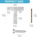 8PCS 3.23 x 3.23 T Post Corner Brace, Stainless Steel Flat Metal Bracket, Mending Plate for Wood with 40PCS Screws