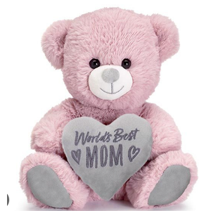 Plush Teddy Bear, World's Best Mom Bear, Pink