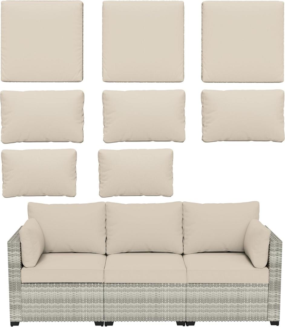 8 pcs Outdoor Cushion Slipcovers Outdoor Patio Cushions Covers Replacement Waterproof with Zipper w/3 Seat Cushion Covers and 5 Backrest Pillow Covers, Covers Only (Cream)