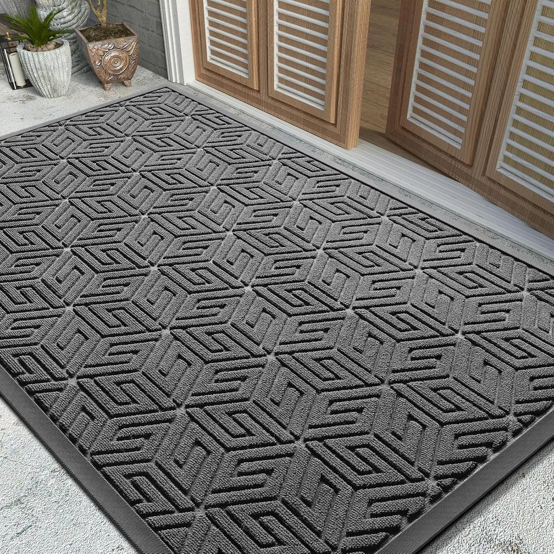 Yimobra Large Door Mat 47x32, All-Weather Waterproof Outdoor Mats for Front Door, Non Slip Rubber Doormat for Patio Proch Outside Entryway Indoor, Gray