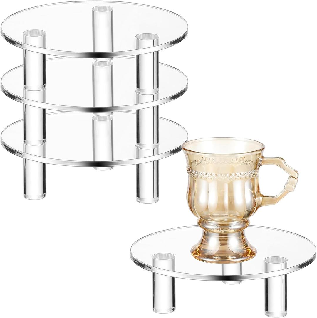 3 Pcs 4 Inch Round Acrylic Risers Display Stands Small Clear Round Acrylic Display Riser for Cake Food Jewelry Figurines Collectibles Table Decor Organizer