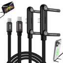 Invisible Holder Charger Cable, 240W PD Fast Charging Cable for Desk, USB-C to USB-C & USB to Light-ning Cable 4.9 FT with 360 Adjustable Metal Stand, 2 in 1 Holder Charger for Gaming, Office, Home